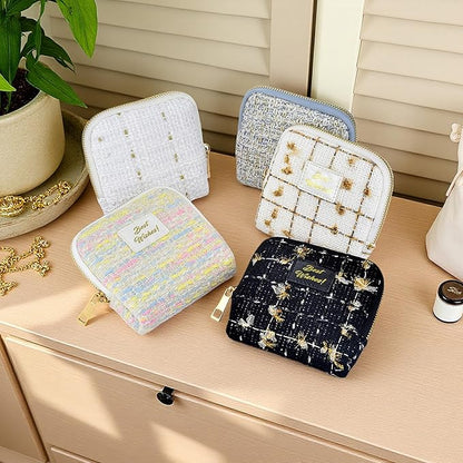 Small Travel Jewelry Case, Soft Tweed Organizer Pouch for Bangle, Bracelets, large Earrings, Beaded necklace, Anti-Scratch & Portable Jewelry Bag Holder for Travel & Everyday Use (Black Sparkle)