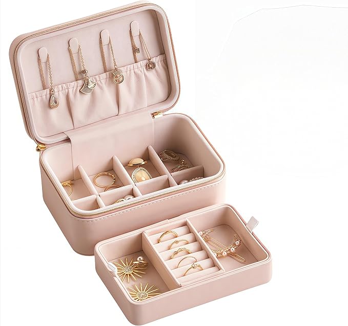 small travel jewelry case,Double Layer Travel Jewelry Box Organizer, Leather Case with Necklace Holder and Ring Storage/box organizer storage