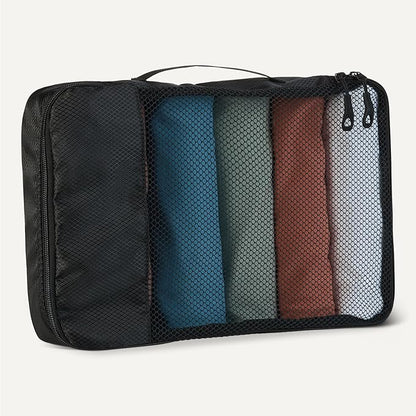 Amazon Essentials 4-Piece Packing Cubes Travel Accessories Set, Luggage Organizer with Double Zipper, Mesh Top, 100% Polyester, Medium, Black (Previously Amazon Basics)