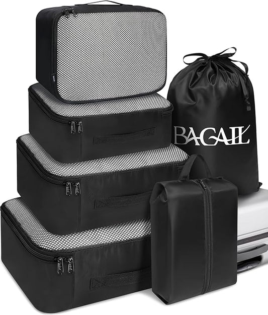 BAGAIL 6 Set Packing Cubes Luggage Packing Organizers for Travel Accessories-Black