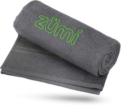 Zumi 100% Cotton Quick Dry Large Travel Towel - Soft, Thin, Compact, Highly Absorbent, Lightweight Camping Towel for Beach, Gym, Bath, Shower, Swimming, Dorm, RV - Gray