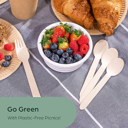 Wooden Disposable Spoons - 300 Piece Wood Compostable Spoons - Eco-Friendly Biodegradable Utensils for Party - Free From Plastic Cutlery Set - Disposable Cutlery for Eating - Compostable Utensils