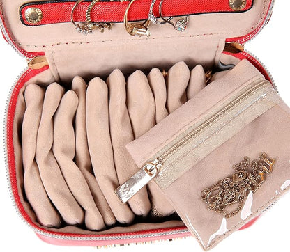 Angelina's Palace Jewelry Organizer Case Bridesmaid Gifts Travel Bag Vegan Leather Box for Necklace Earring Bracelet Ring(bright red)