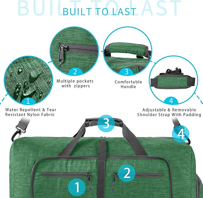 Vomgomfom 65L/85L/115L Foldable Travel Duffle Bag, Lightweight Checked Luggage with Shoe Compartment, Water-Resistant Weekender Overnight Bag for Men & Women