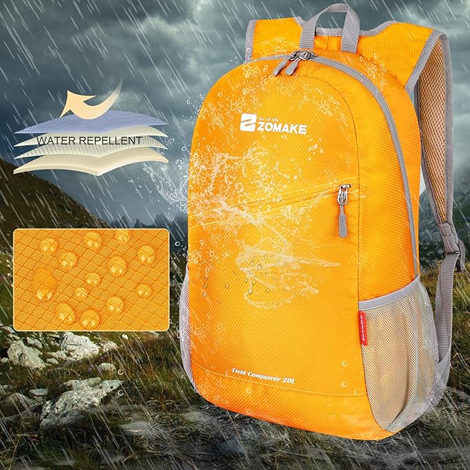 ZOMAKE Lightweight Packable Backpack 20L - Foldable Backpack Small Daypack Hiking Backpack Water-Resistant Day Bag for Travel(Yellow)
