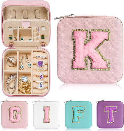 Parima Gifts for Women - Personalized Gifts for Women Wife, Travel Jewelry Case Jewelry Boxes for Birthday Gifts for Mom Her Travel Gifts for Her- Letter K, Pink