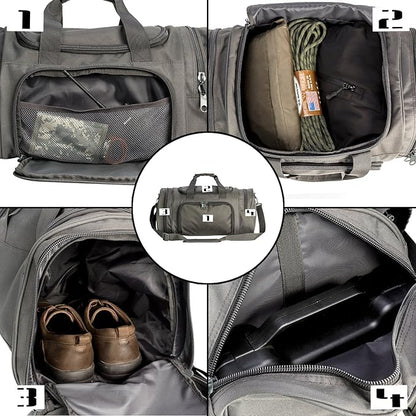 Military Tactical Outdoor Gym Bag Small Duffel Bag with Shoes Compartment for Sports Travel Camping Hunting (A-Grey)