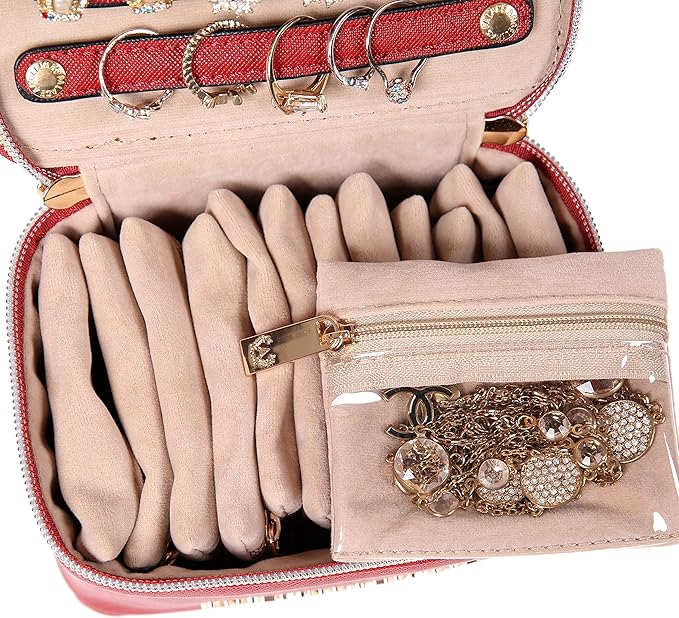 Angelina's Palace Jewelry Organizer Case Bridesmaid Gifts Travel Bag Vegan Leather Box for Necklace Earring Bracelet Ring(brandy)