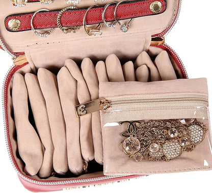 Angelina's Palace Jewelry Organizer Case Bridesmaid Gifts Travel Bag Vegan Leather Box for Necklace Earring Bracelet Ring(brandy)