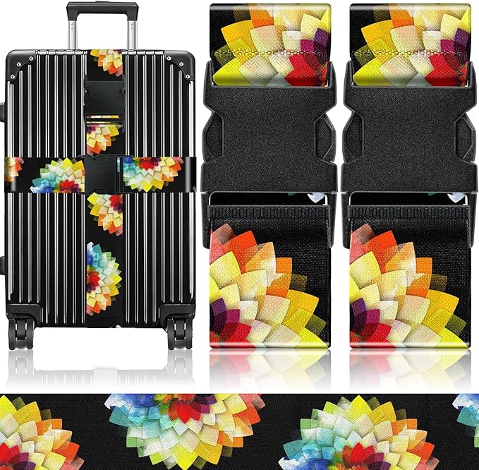 Slohif Luggage Straps for Suitcases Travel Belt Accessories Luggage Connector Identifiers Over Handle with Buckle Unique Nylon Adjustable Strap for Sleeping Bag Car Seat Colorful Flower (2 Pack)