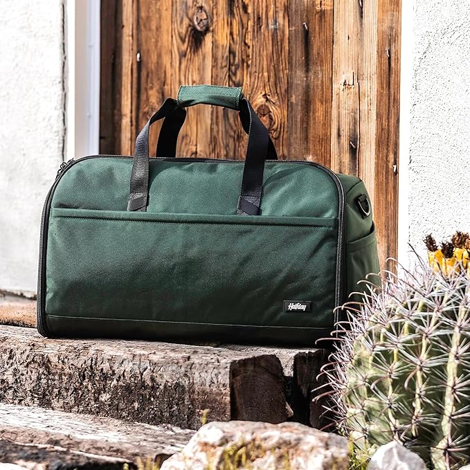 Halfday Convertible 2-in-1 Premium Garment Duffel Weekender Bag 40L | Wrinkle-Free Travel, Hanging Suit Compartment, Shoe Pockets, Trolley Sleeve. Balistic Nylon Carry-On, Pacific