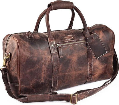 Leather Village Premium Leather Duffel Bags for Men & Women-Stylish Travel Weekender Carry-On Sports Gym Overnight Luggage Bag - 24 Inch - Rustic Brown