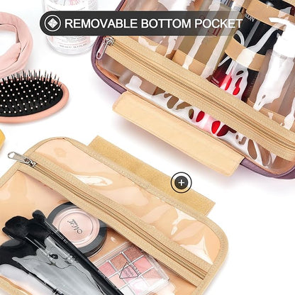 Travel Hanging Toiletry Bag for Women and Men, with 8 Leak Proofing Silicone Bottle Covers, Waterproof Makeup Accessories, Cosmetic Essentials, Toiletries Dopp Kit Set with Jewelry Organizer, Purple