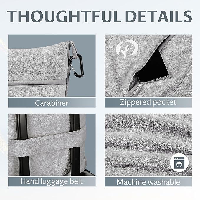 Tirrinia Travel Blanket Airplane Compact with Bag - Cozy Travel Pillow Blanket for Long Flight, Airplane Travel Essentials, Packable and Lightweight Travel Blanket and Pillow Set for Kids & Adults,