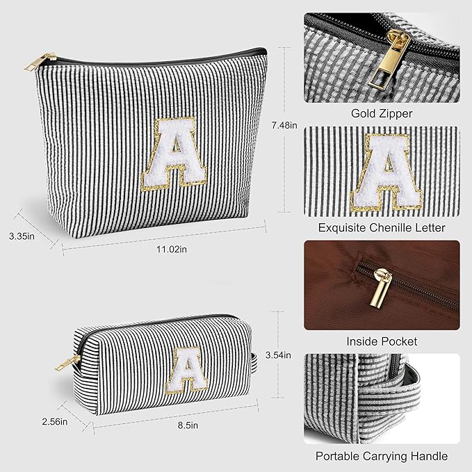 YOOLIFE Christmas Gifts For Teenage Girls Stocking Stuffers For Teen Girls Initial Makeup Bag | Cosmetic Travel Toiletry Bag | 9 10 11 12 13 14 15 Years Old | Teen Girl Gifts Trendy Stuff Black A