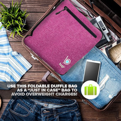 Bago Large Foldable Duffel Bags for Traveling Women & Men - 100L Packable Duffle Bag for Travel with Shoe Compartment - Water Repellant, Heavy Duty, Lightweight Folding & Collapsible (SnowPink)