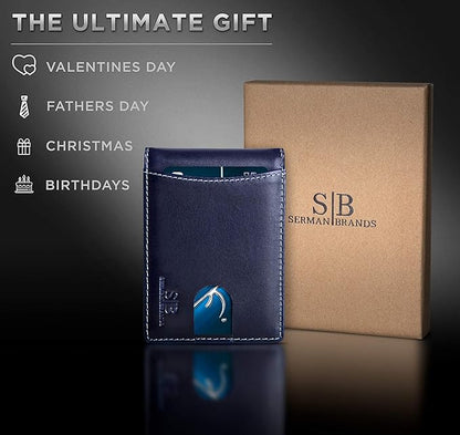 SERMAN BRANDS RFID Blocking Slim Bifold Genuine Leather Minimalist Front Pocket Wallets for Men with Money Clip Thin Gift