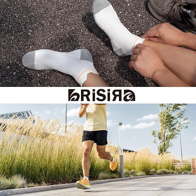 BRISIRA Bamboo Viscose Compression High Ankle Socks Men Women Cushioned Anti Blister HIking Golf Arch Support Running Socks