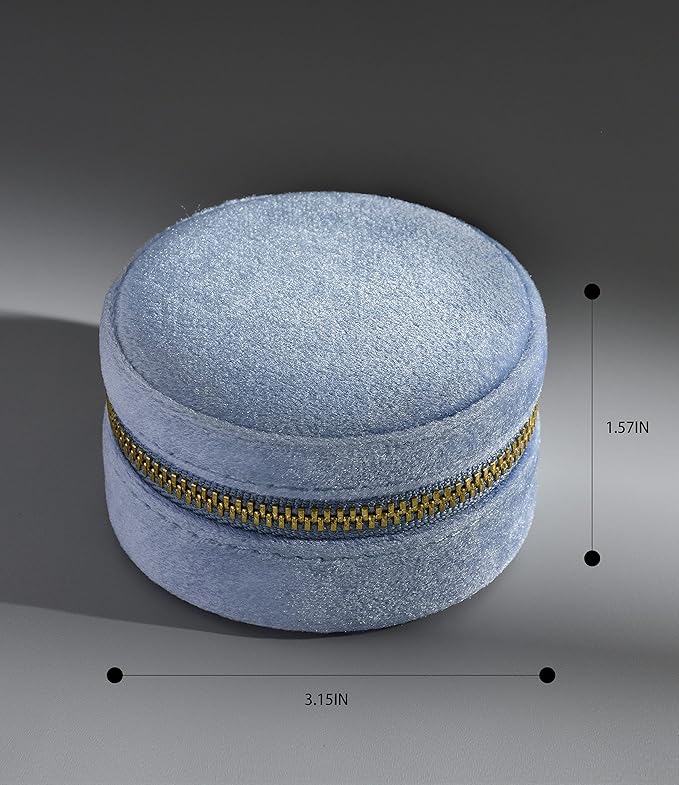 TAIMY Plush Velvet Travel Jewelry Box, Round Mini Travel Jewelry Case for Women Girls, Portable Mini Jewelry Travel Organizer Boxes for Rings Earrings Necklaces Bracelets(Ocean Blue)