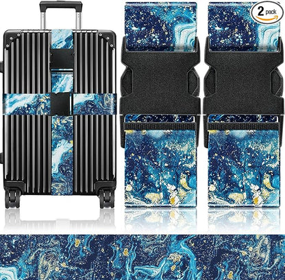 Slohif Luggage Straps for Suitcases Travel Belt Accessories Luggage Connector Identifiers Over Handle with Buckle Unique Nylon Adjustable Strap for Sleeping Bag Car Seat Sea Wave (2 Pack)