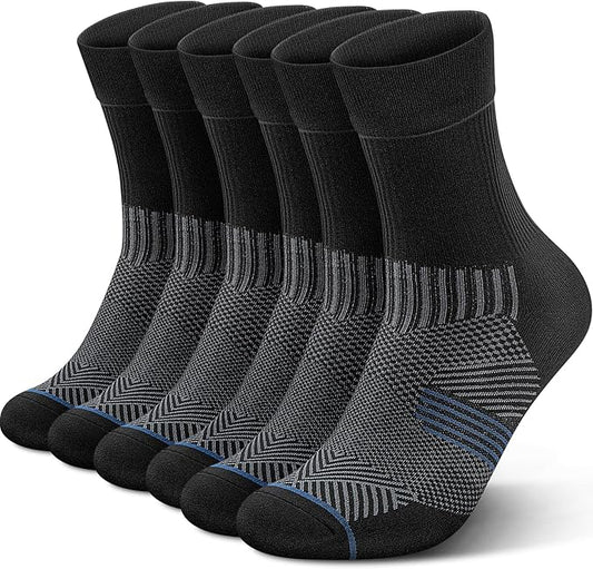 PAPLUS 3 Pairs Running Compression Socks for Men & Women, Atheltic Crew Socks with Cushion, Arch Support for Hiking, Cycling