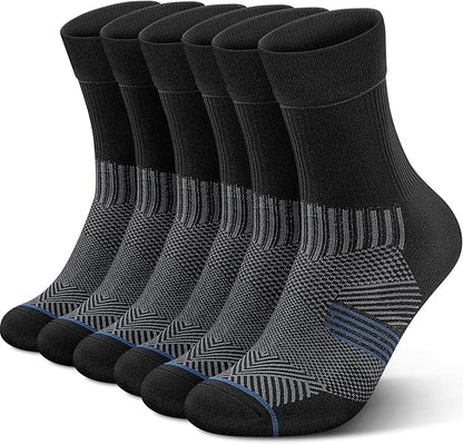 PAPLUS 3 Pairs Running Compression Socks for Men & Women, Atheltic Crew Socks with Cushion, Arch Support for Hiking, Cycling