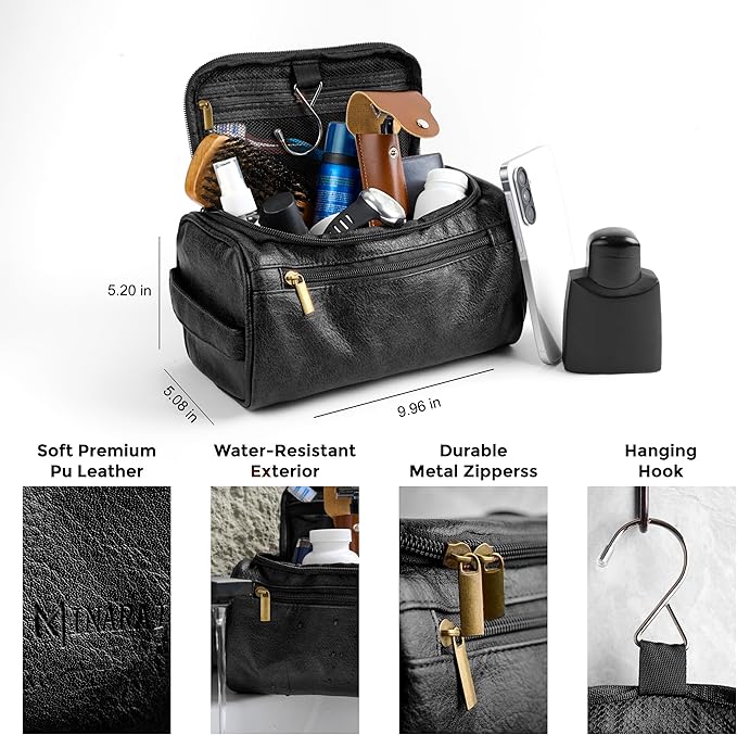 MINARAI Mens Toiletry Bag with Razor Case Included – Reinforced Stitching, Padded Panels, Holds Shape Trip After Trip, Ideal for Tight Hotel Sinks with Hook, Built for Men Who Travel Hard – BLACK