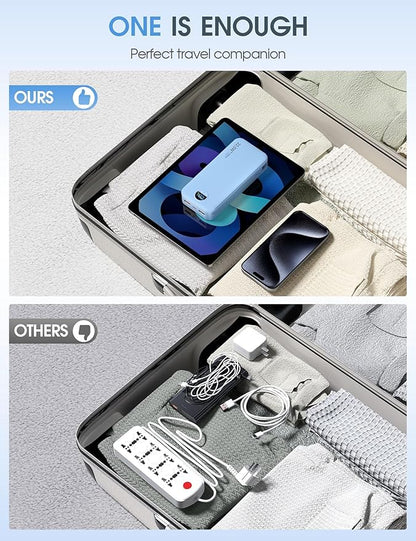 Portable Charger Power Bank, 20000mAh 22.5W USB C Fast Charging with Built-in Cables & Wall Plug, External Battery Pack with LED Display, Travel Essentials for iPhone, iPad, Samsung Blue