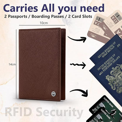 2 Passport Holder - Travel Essentials, RFID Blocking Wallet Credit Card Organiser, Plain Accessories Slim Cover For Men & Women