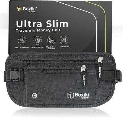 Money Belt for Travel with RFID Blocking Technology - Hidden Travel Money Pouch for Cash, Credit Cards, Passport, and Travel Valuables - Secure Water Resistant Money Belt for Men and Women - Black