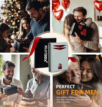 RUNBOX Wallet for Men Slim Rfid Leather 2 ID Window With Gift Box