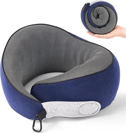 Travel Pillow, 100% Pure Memory Foam Travel Neck Pillow Airplane Neck Support Ergonomic Design for Traveling Suitable for Airplanes,Offices and Cars-Navy Blue