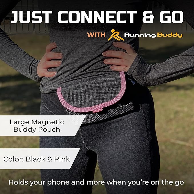 Running Buddy Fanny Pack for Women - Magnetic & Bounce-Free Belt Bag - Weather-Resistant Waist Pack - 5.9 x 4 in, Black/Pink
