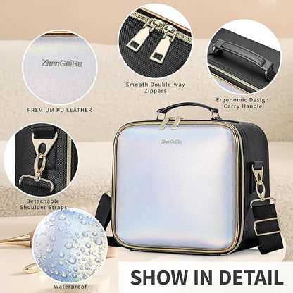 Travel Makeup Bag with Light Up Mirror, Cosmetic Artist Organizer Case with LED Mirror, Travel Makeup Case for Cosmetic Brush Holder Storage, Toiletry Case for Women Gift