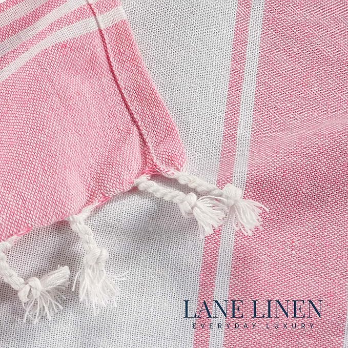 LANE LINEN Turkish Beach Towels, 2 Pack Extra Large Beach Towel, Pre-Washed for Soft Feel, Oversized Sand Free Quick-Dry Pool Towel, Beach Towels for Adults, 39"x71" - Candy Pink