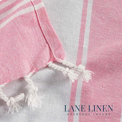 LANE LINEN Turkish Beach Towels, 2 Pack Extra Large Beach Towel, Pre-Washed for Soft Feel, Oversized Sand Free Quick-Dry Pool Towel, Beach Towels for Adults, 39"x71" - Candy Pink