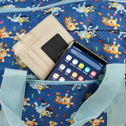 Bluey Duffle Bag, 16” Travel Sleepover Bag for Girls & Boys, Kids Weekender Bag, Blue