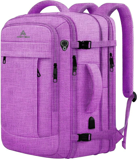 60L Carry On Backpack, Extra Large Laptop Backpack, Big Capacity Travel Backpack for Women, Expandable Water Resistant Bag Anti-Theft Business Daypack Fit 18 Inch Laptop with USB Port,Purple