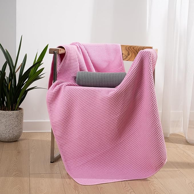 POLYTE Microfiber Oversize Quick Dry Lint Free Bath Towel, 60 x 30 in, 4 Pack (Waffle Weave)