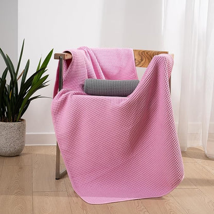 POLYTE Microfiber Oversize Quick Dry Lint Free Bath Towel, 60 x 30 in, 4 Pack (Waffle Weave)