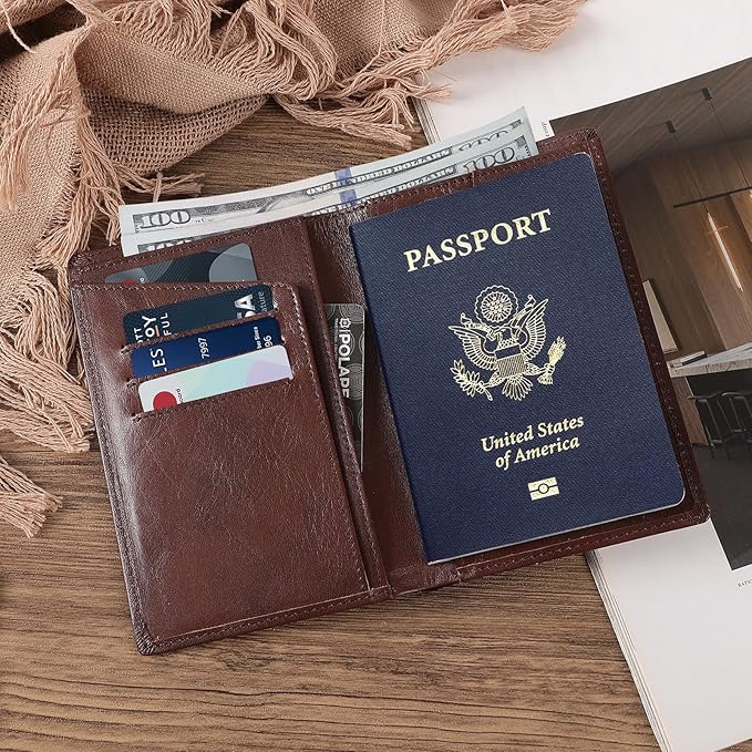 Polare Functional RFID Blocking Leather Passport Holder Travel Bifold Wallet For Men (Coffee)