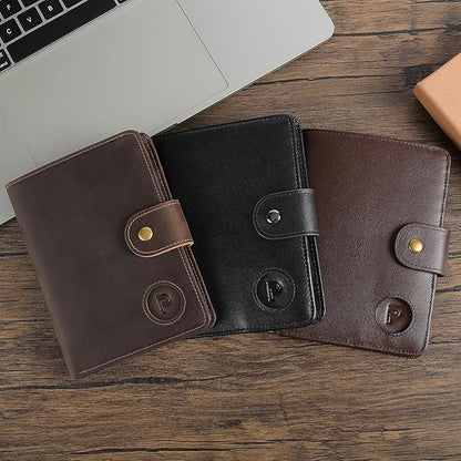 Polare Luxury RFID Blocking Leather Passport Holder Travel Wallet For Men and Women (Coffee with AirTag Slot(Snap Version))