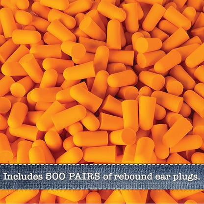 Foam Ear Plugs Dispenser Wall Mount - Bulk Refillable Ear Plugs 500 Pair - High Decibel Industrial Safety Sound Blocking Ear Plugs