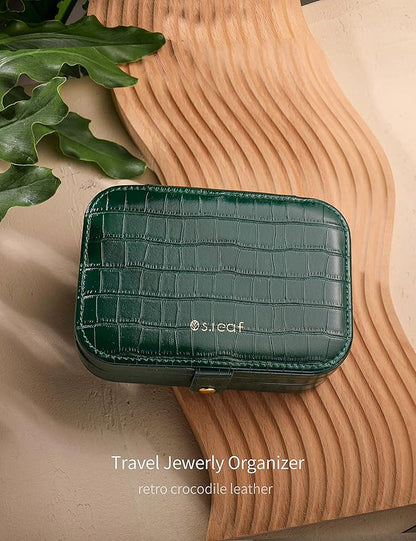 S.Leaf Travel Jewelry Organizer Boxes for Women Small Portable Necklace Earrings Bracelet Rings Travel Case Best Friend Birthday Gifts for Women Trendy (13_Crocodile_Emerald_Big)