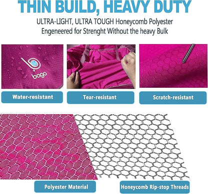 Bago Large Foldable Duffel Bags for Traveling Women & Men - 120L Packable Duffle Bag for Travel with Shoe Compartment - Water Repellant, Heavy Duty, Lightweight Folding & Collapsible (Pink)