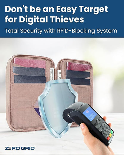 Passport Holder Family up to 6 Passports, Large Passport Wallet and Premium Travel Document Holder Organizer with RFID Anti-Theft Blocking - 7 Bonus RFID Blocking Sleeves - Rose