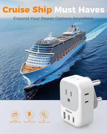 South Africa Plug Adapter 2 Pack, TESSAN Type M Adapter for South Africa with 4 Outlets 3 USB (2 USB-C), Type M Adaptor for US to Namibia Botswana India Nepal Mozambique Sri Lanka