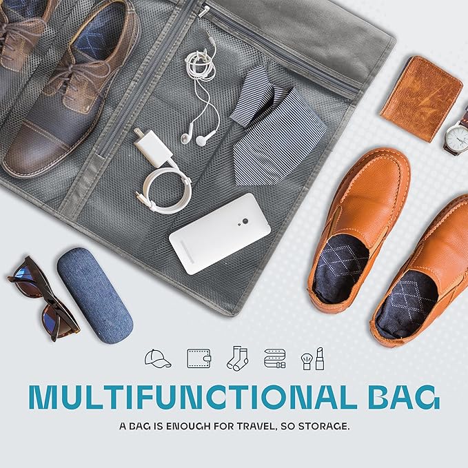 Travel Garment Bag with Zipper Pocket, Suit Bag for Suits, Dresses, Coats