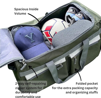 Olympia U.S.A. 33 inch Jumbo Size 8 Pockets Wheeled Rolling Duffel Bag Water Resistant Luggage Lightweight Travel Suitcase with Retractable Handle