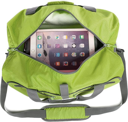 Bago Foldable Duffel Bags for Traveling Women & Men - 40L Sports Packable Duffle Bag for Travel with Shoe Compartment - Water Repellant, Heavy Duty, Lightweight Folding & Collapsible (Green)